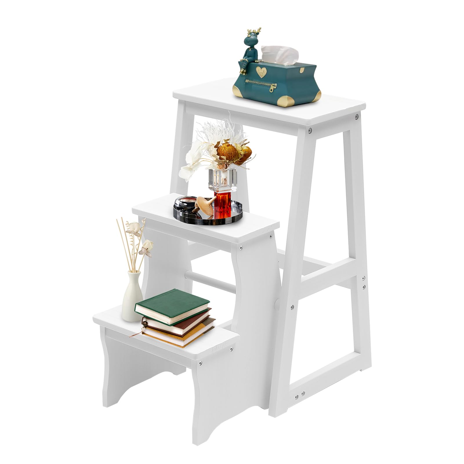 Folding Library Ladder Chair, Lightweight Portable Multifunctional Step Stool, 3-Step Stool Stepladders, Display Stand and Flower Stand for Home,