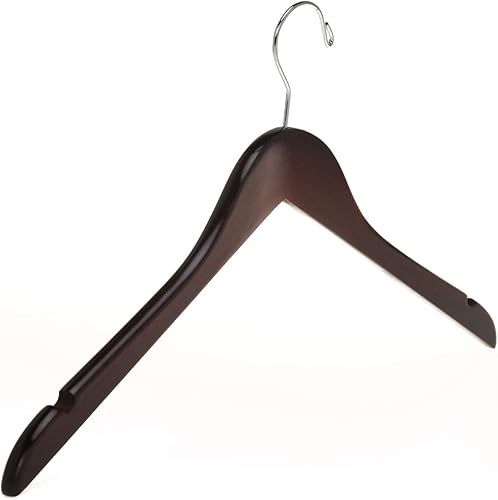 Miniatura 7 de Perchas de madera semicurvadas de calidad, paquete de 10 perchas de madera maciza con acabado liso con gancho giratorio, chaqueta, pantalón, perchas