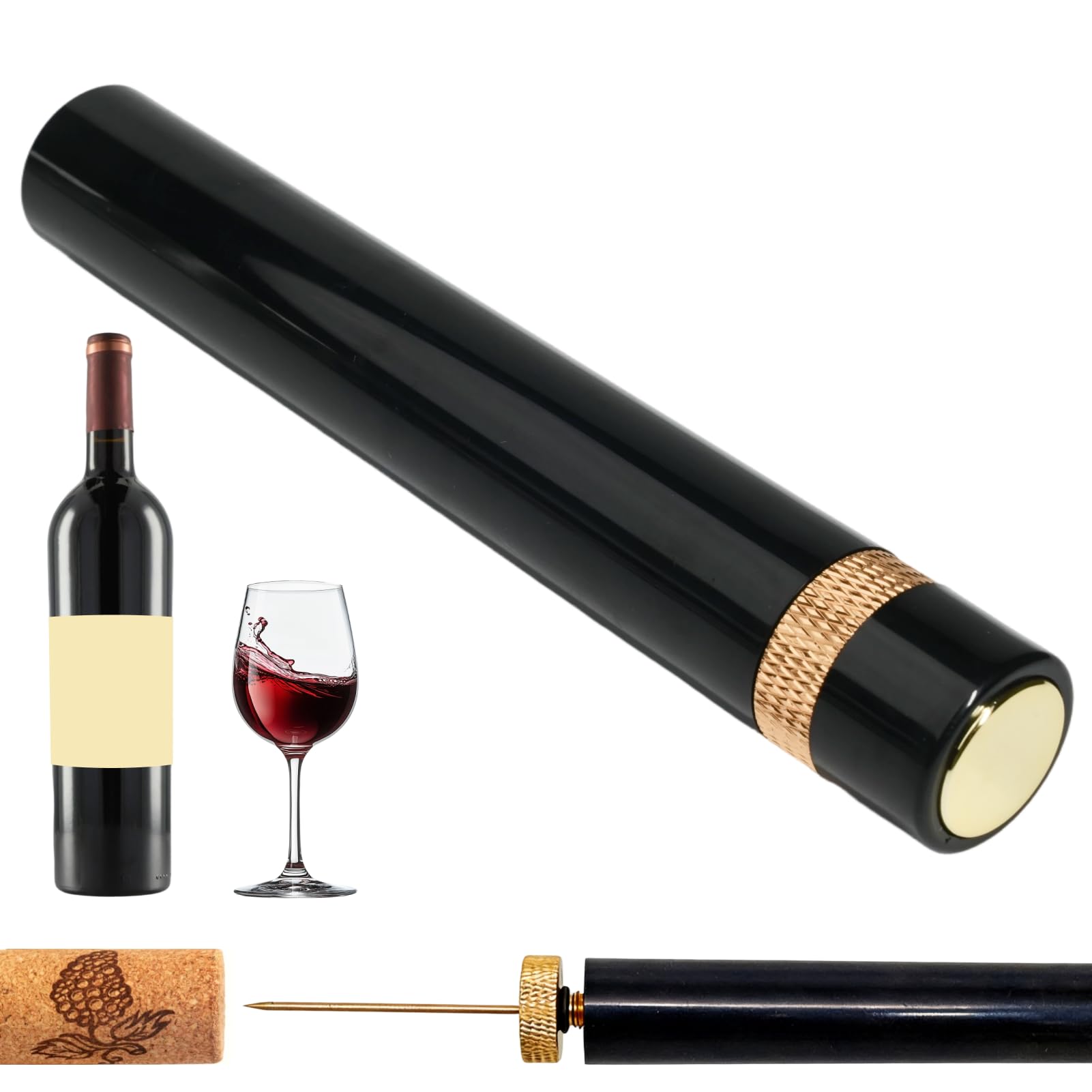 Sacacorchos Neumático Profesional – Abridor de Vino con Tecnología de Vacío que Extrae Corchos en 7 Segundos,Sacacorchos de Aire Comprimido Portátil para Celebraciones, Camping y Cenas Especiales