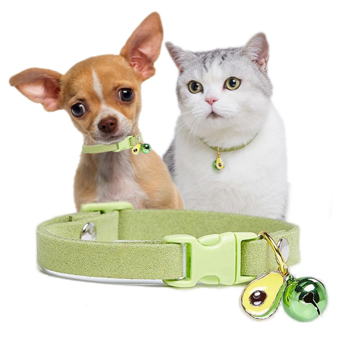 Green Puppy Collar with Bell, Pretty Soft Cat Collor Male Dog Collars with Bells for XXS XS Tiny Pet Male Littel Dogs Kitten Animal, XSmall
