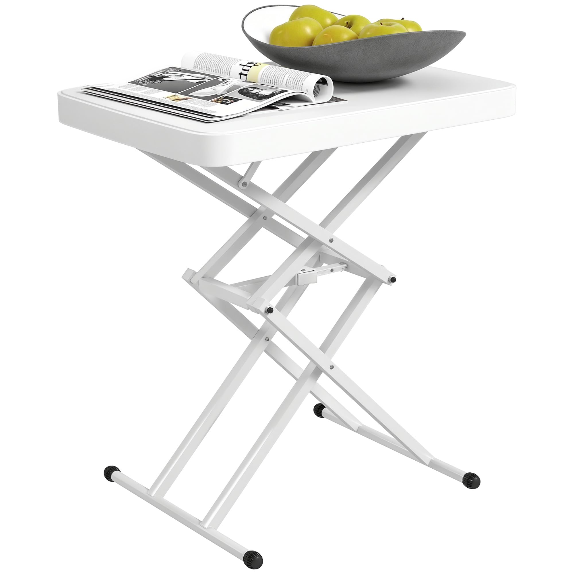 Outsunny Table d'appoint de Jardin Pliable en HDPE, Table Pliante extérieur avec Hauteur réglable sur 5 Niveaux, pour patios et Jardins, 65 x 45 x 70 cm, Blanc