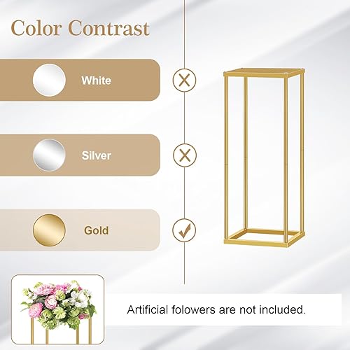 Miniatura 3 de Jarrones para centros de mesa de boda, 2 piezas de 23.6 pulgadas, soporte de flores geométricas de columna de metal, soporte de pedestal para