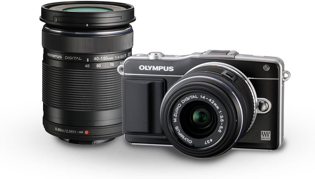 OM SYSTEM Olympus E-PM2 16MP Mirrorless Digital Camera with 14-42mm and 40-150mm Two Lens Kit (Old Model)