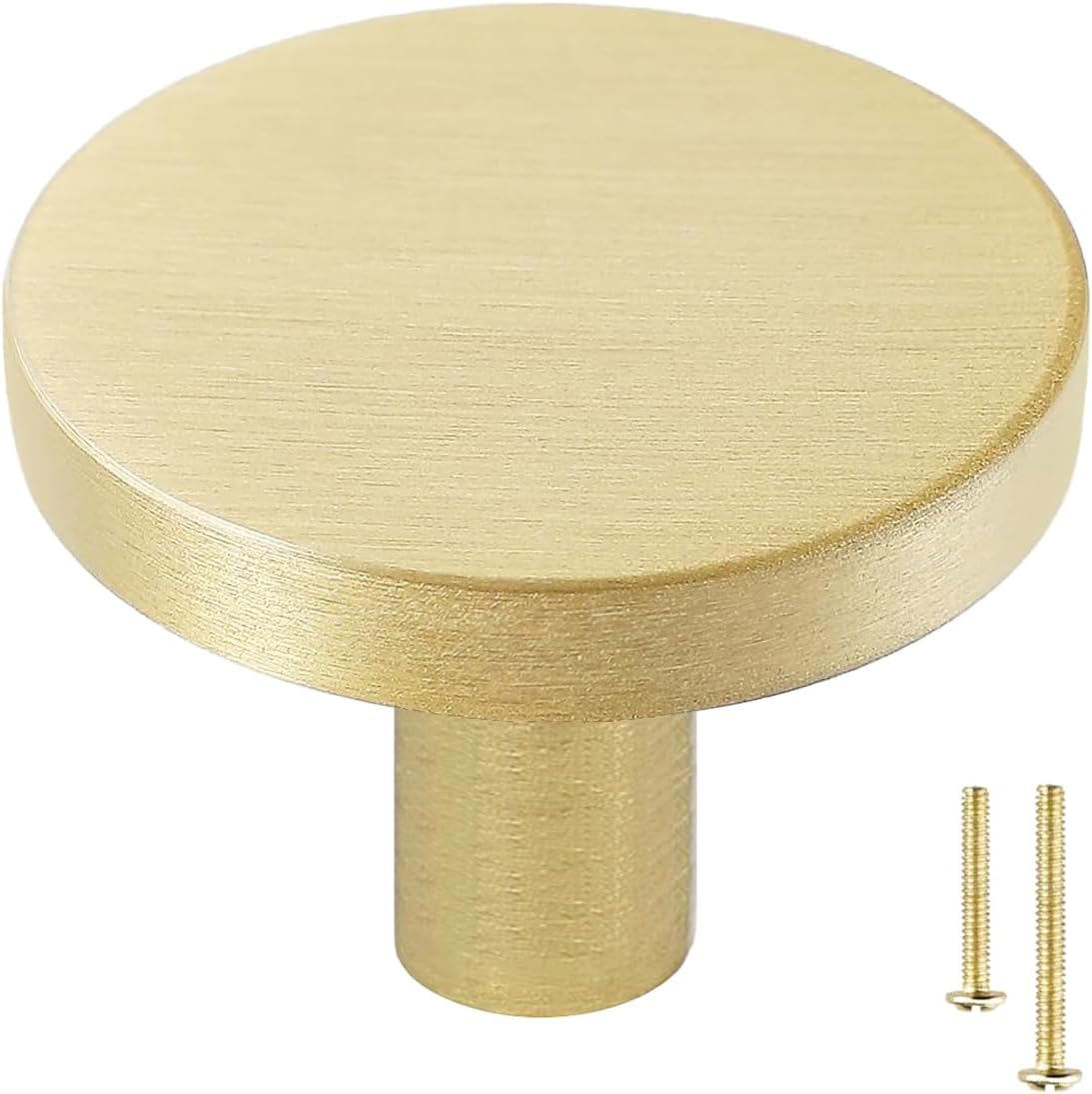 Brushed Brass Cabinet Knobs 1-5/16-Inch Diameter Dresser Drawer Pulls, Round Gold Modern Hardware Handles with Screws, 4 Pcs