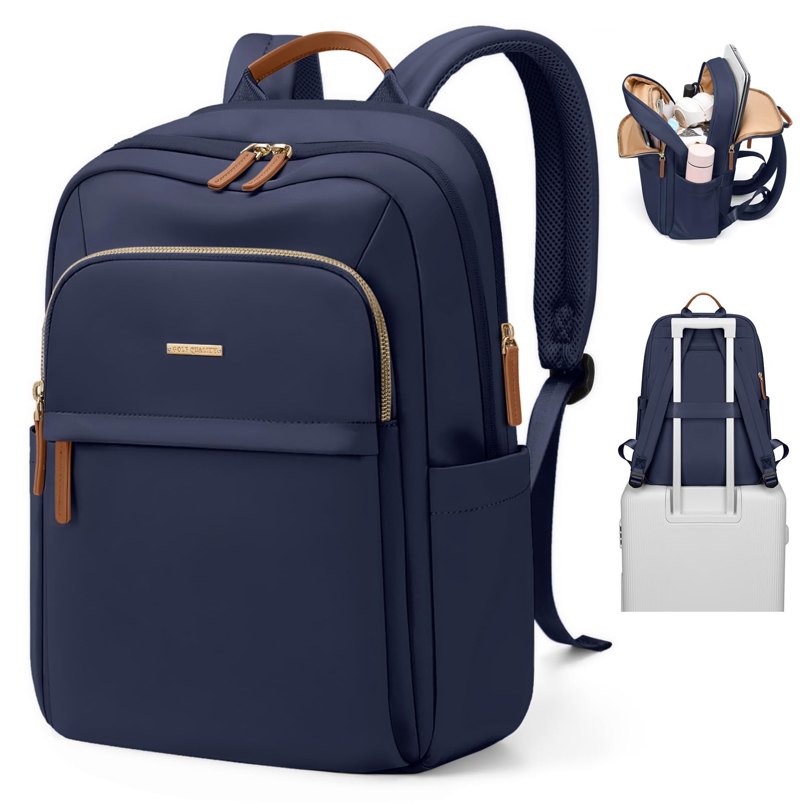Sac à dos de voyage GOLF QUALITY pour femmes Sac de transport imperméable Sac de week-end d'affaires Sac à dos de randonnée Multicouche Sac pour ordinateur portable, 16 pouces, A-bleu marine., 16 Inch