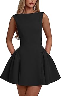 Women's Summer Sleeveless Crew Neck Backless A-line Mini Party Prom Dress