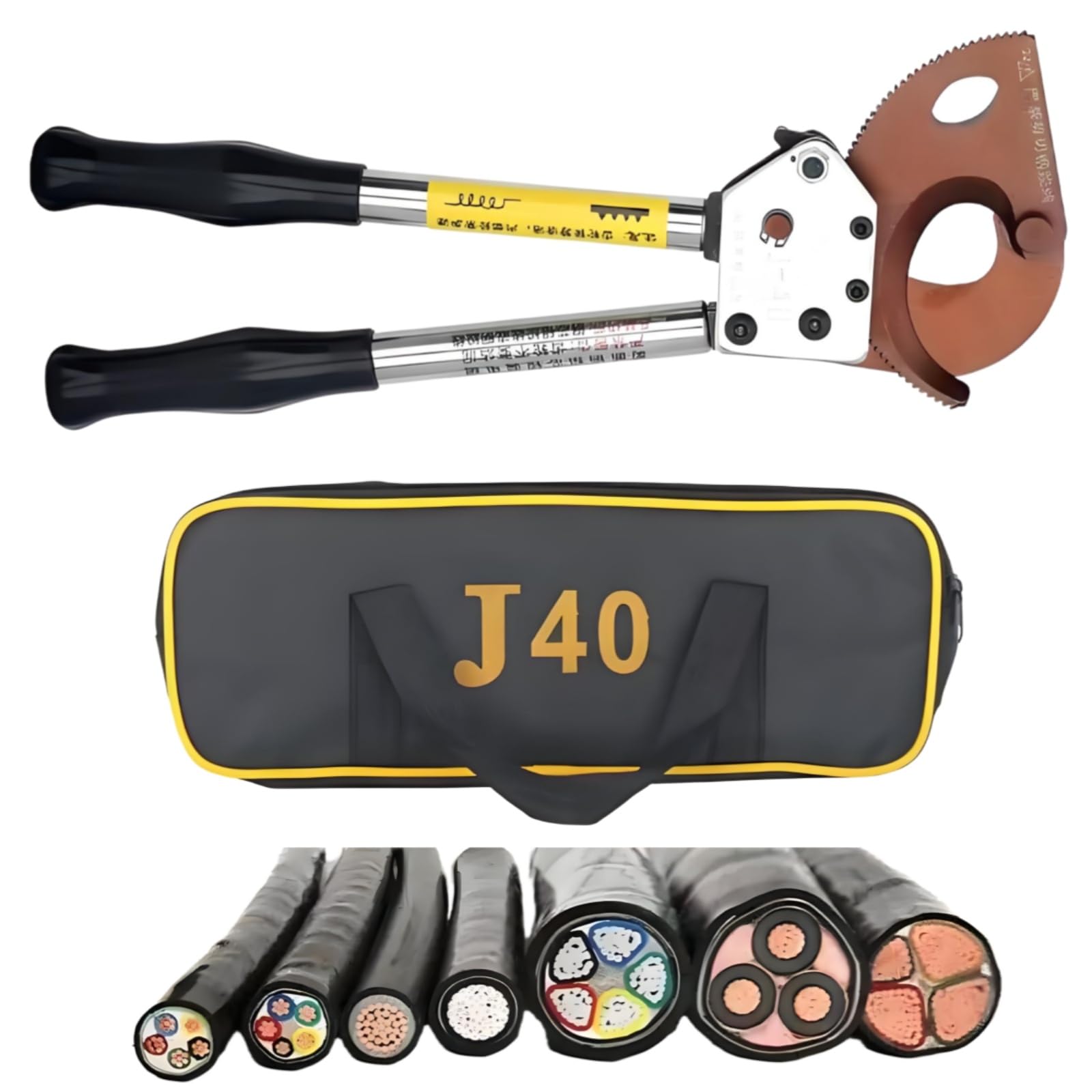 Bdhdhwefe One Color Heavy Duty Ratcheting Cable Cutters, Manual Wire Cutters With Retractable Handle, Ratchet Cutting Tool For Copper Aluminum Armored Communication Cables (J40-J130)(J40)