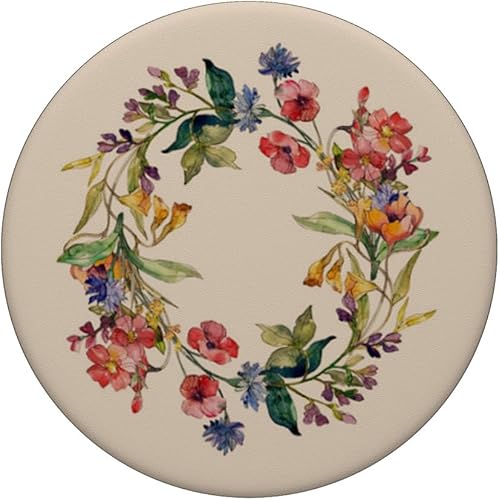 Miniatura 3 de Lindo diseño de corona de flores silvestres de verano floral en beige PopSockets intercambiable PopGrip