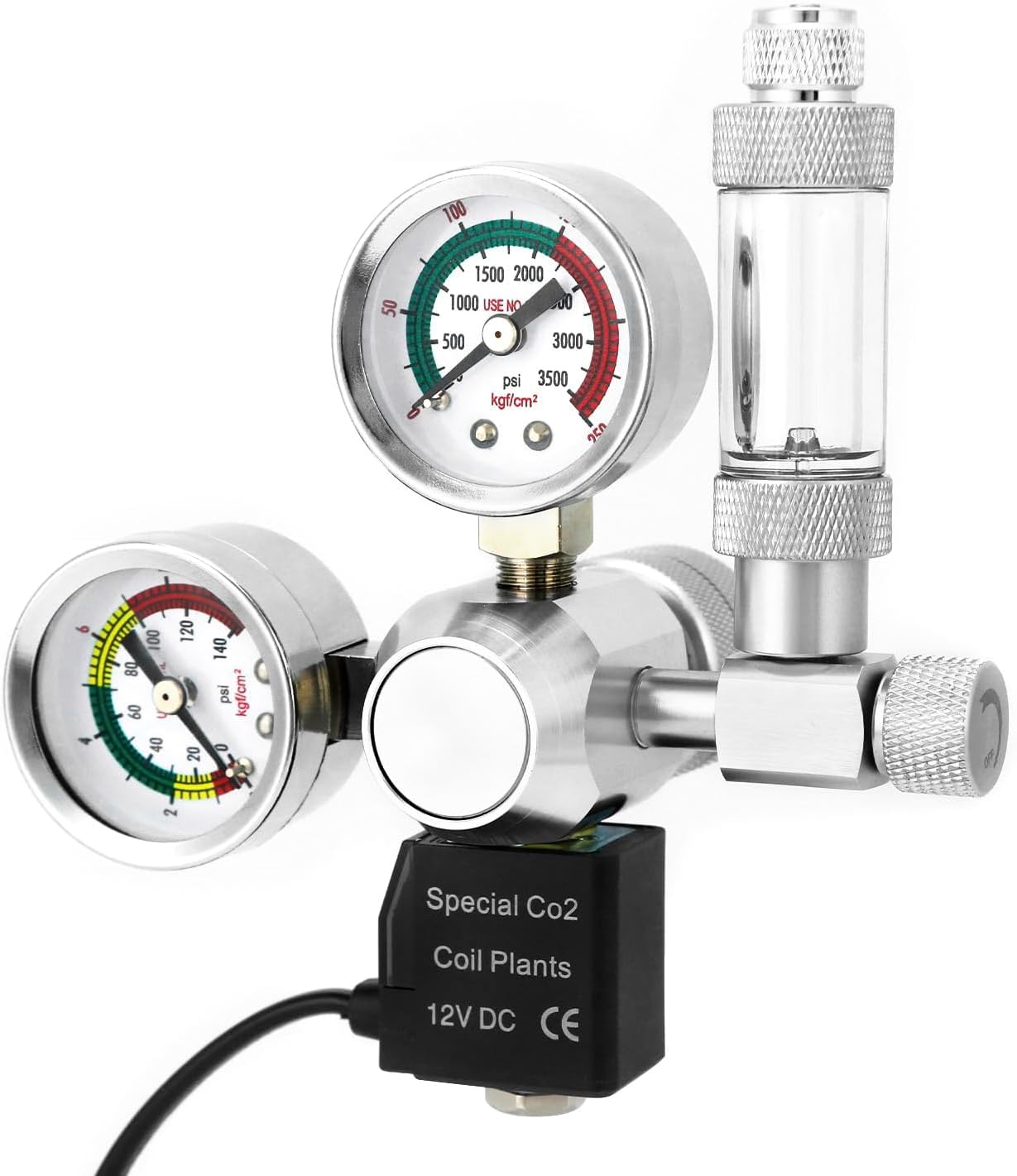 RéGulateur De Co2 pour Aquariums, Réducteur De Pression De Co2 pour Aquarium Planté Double Affichage De Jauge, avec Système De Clapet Anti-Retour à Compteur De Bulles Et éLectrovanne Interface W21.8