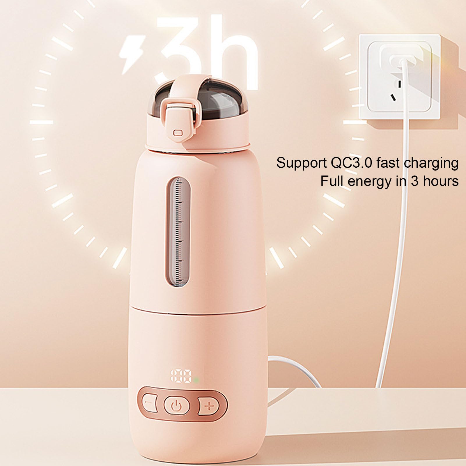 Scaldalatte Portatile Senza Fili, Riscaldamento Rapido Per Latte Materno, Scaldabiberon Per Viaggi, Auto, Ufficio, Casa, Da 37°C a 55°C, 15000mAh, 300ML