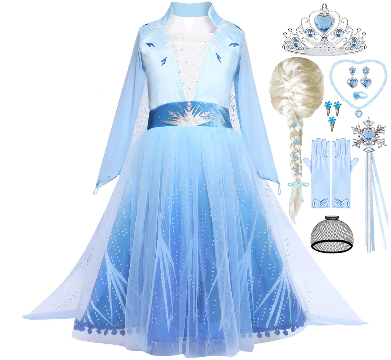 Snyemio Disfraz Princesa Elsa Niñas Vestido Reina de las Nieves con Peluca Accesorios para Carnaval Cumpleaños Halloween Navidad