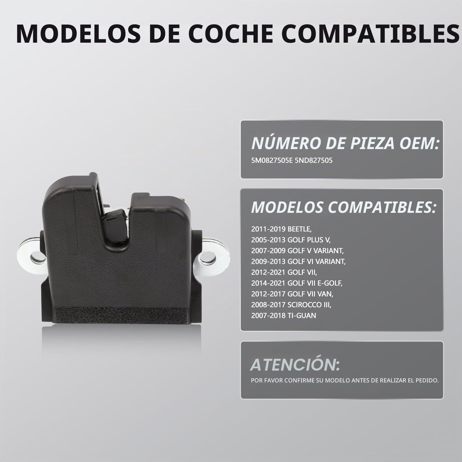 Cerradura Puerta para Seat Leon,Cerradura Puertade Maletero Trasero Portón Seguro Pestillo 5M0827505E para Ibiza Golf MK5 MK6 TIGUAN Altea Leon Toledo 1K6827505E
