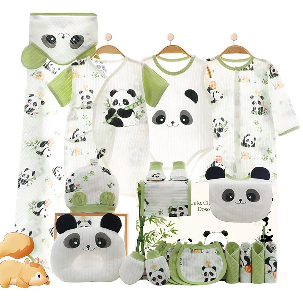 Little Surprise Box, 21 pcs Green Big Panda Newborn Baby Girl/Boy Gift Box, All Season wear Hamper, (0-12 Months)-image-9
