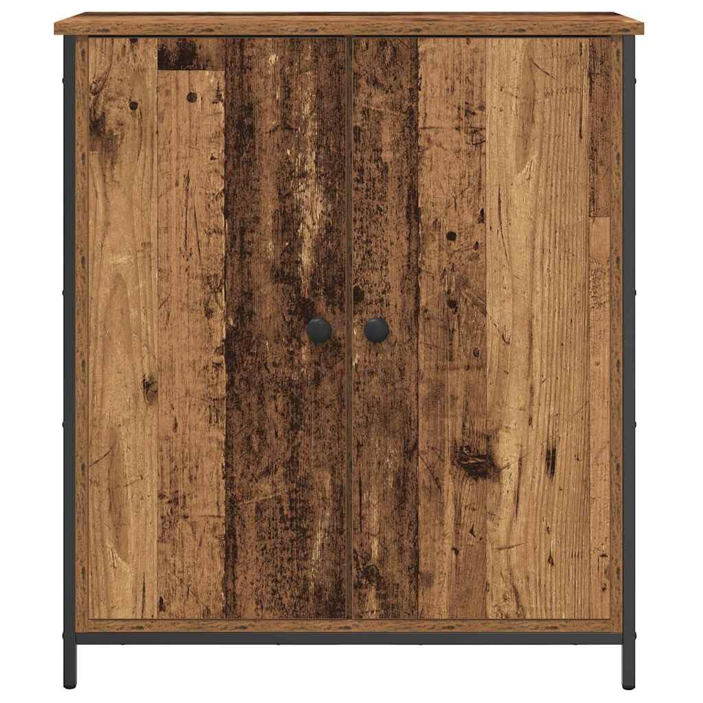 Kredens stare drewno, 70 x 30 x 80 cm, materiał drewnopochodny z 2 drzwiami, czarny stalowy uchwyt, nowoczesny prostokątny kształt, trwały, idealny do jadalni, salonu, korytarza, biura