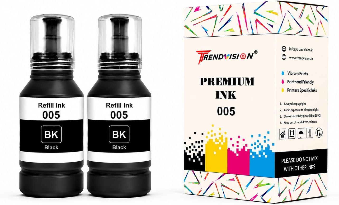 Compatible with Epson 005 (127ML) Black Pigment Refill Ink (Pack of 2) for EcoTankM1100, M1120, M1140, M1170, M1180, M2140, M2170, M3140, M3180