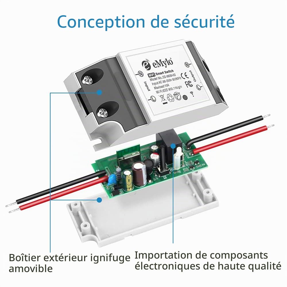 eMylo Commutateur WiFi intelligent Interrupteur d'éclairage WiFi universel Smart Home DIY Module de relais sans fil Télécommande Minuterie Commande vocale avec Alexa, Google Home Via Android IOS 5Pack