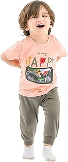 ملابس نوم طقم مكون من تيشرت بنصف كم وبنطلون مطبوع بعبارة «Always Happy» للأطفال الصغار والرضع من جوكي ام ام، قطعتين (عبوة من قطعة واحدة)
