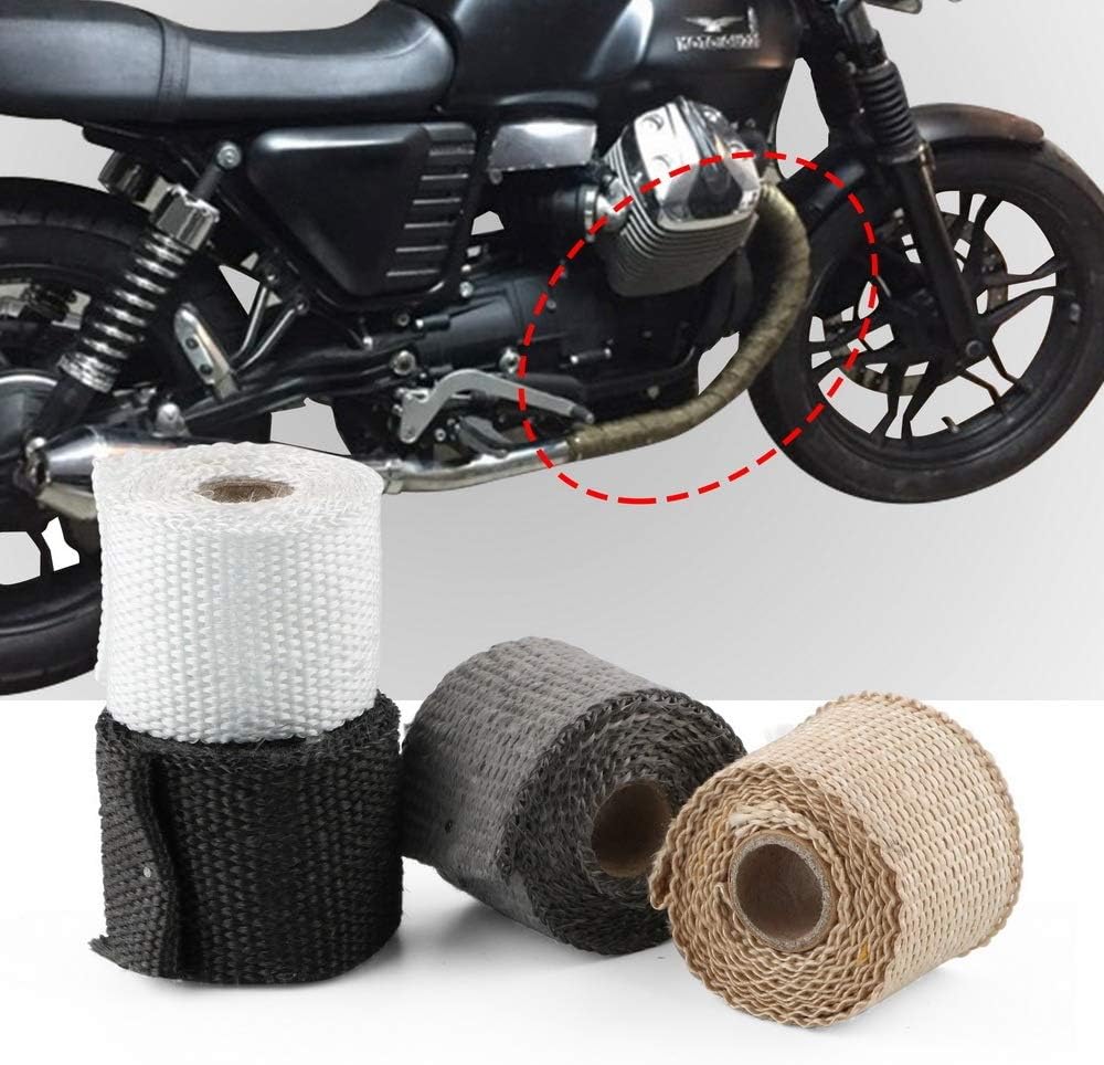 2PCS Exhaust Header Pipe Tape Insulation Tape 50mm X 1.5m Anti-hot Glass Fiber Heat Insulating Wrap(Black)