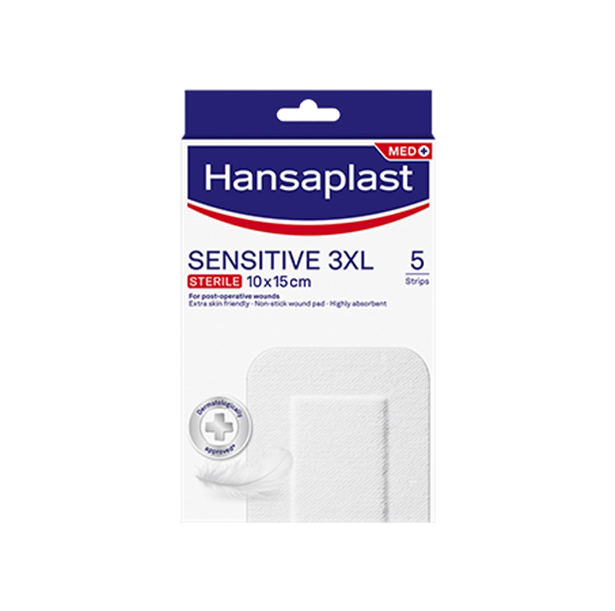 Hansaplast Sterile Sensitive Plaster 3XL, Extra Skin Friendly, For Larger & Post-Operative Wounds, Strong Adhesive, Non-Stick Wound Pad, Soft and Breathable Material, 5 Strips (10 x 15cm)