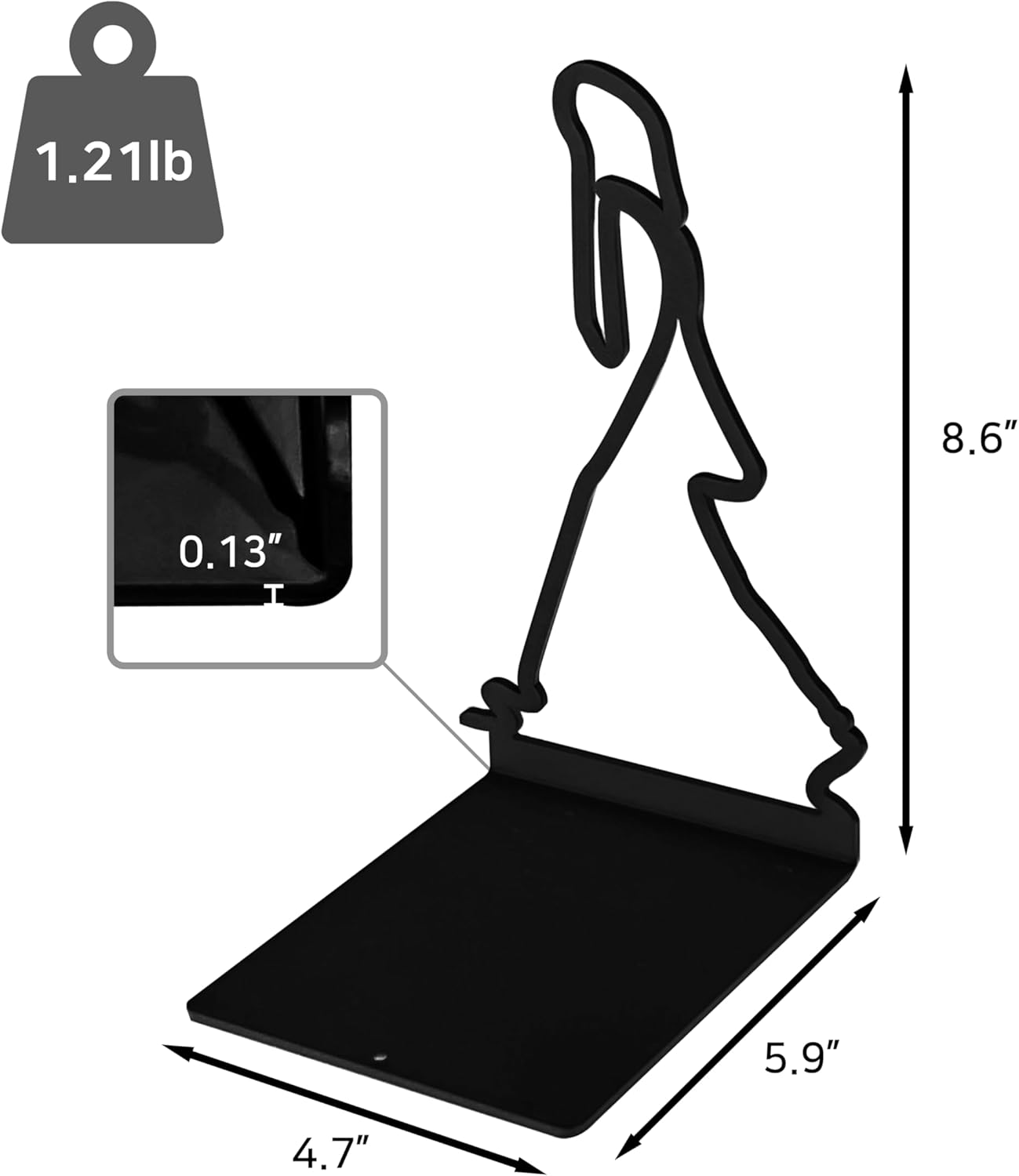 ALUA - Metal Bookend Modern Line Art Design Heavy-Duty and Scratch-Resistant Space-Saving Organizer (D, Black)