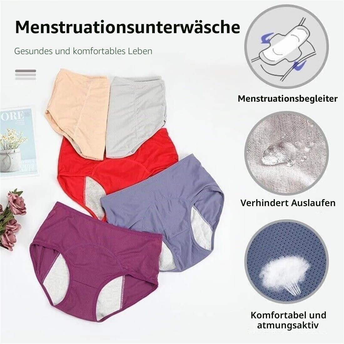 Dry Wear Unterhose Damen Inkontinenz, Drywear Auslaufsichere Unterwäsche Damen, Höschen für Frauen Über 60 Waschbare, Wiederverwendbare Baumwollhöschen (8er-Set,L)