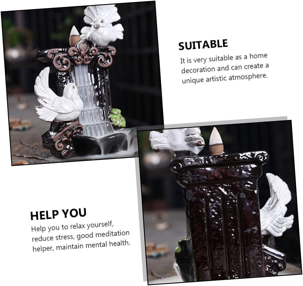 HOMSFOU Ceramic Pigeon Incense Holder Desktop Censer Ornamental Indoor Aroma Burner for Office and Home Zen Decor