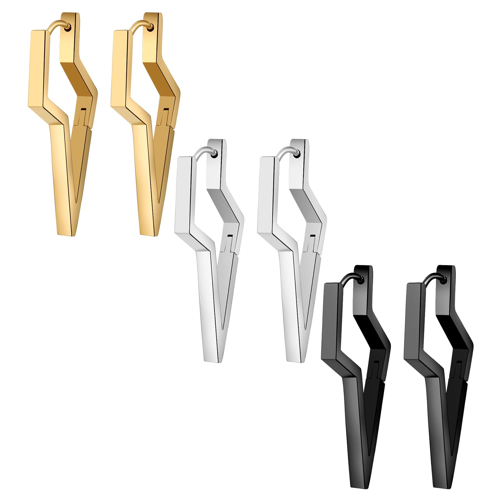 JewelryWe Dick Creolen Damen Ohrringe: 2 Paar Edelstahl Chun