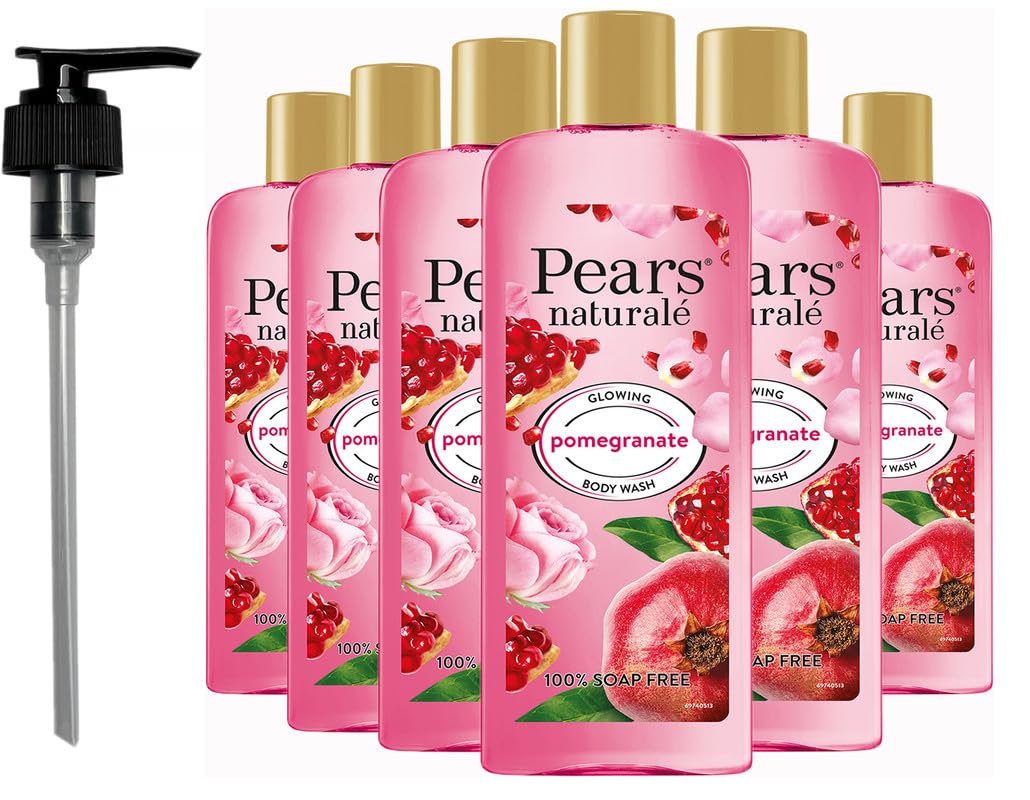 Pears Naturale Body Wash Pomegranate 250ml 6 Pack + Pump, 250 ml (Pack of 6)
