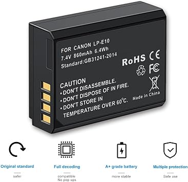 LP-E10 Replacement Battery for Canon LP E10 Canon EOS Rebel T3 T5 T6 T7 T100 Kiss X50 X70 X80 X90 EOS 1100D 1200D 1300D 1500D 2000D 4000D Cameras