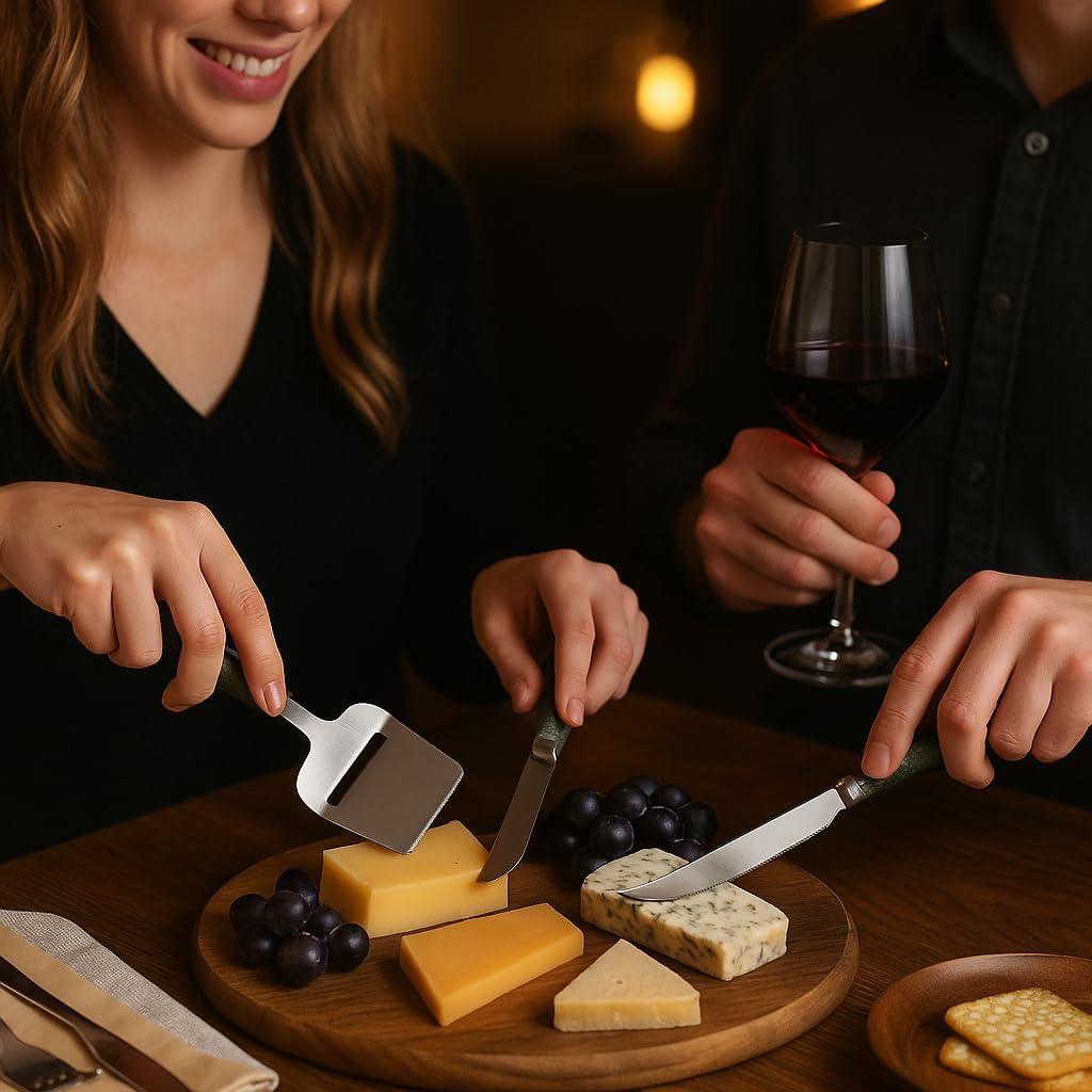 Creative Home Luxury Taiwanese Jade Marble Handle Cheese Knife Set – 2-Piece Stainless Steel Cheese Cutter & Slicer – Handcrafted Elegant Design for Wine & Cheese Lovers