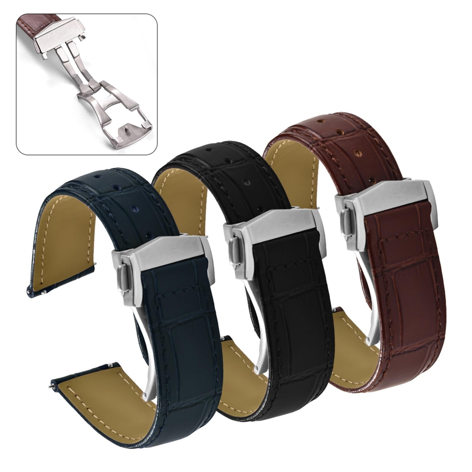 Correa de reloj de piel auténtica con cierre de acero de 19 mm, 20 mm, 21 mm, 22 mm para 007 y AT150