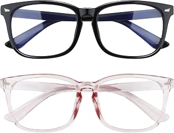 AFNWQI Fashion Square Blue Light Blocking Glasses - 2 Pack, Womens & Mens, Clear Computer & Gaming Glasses