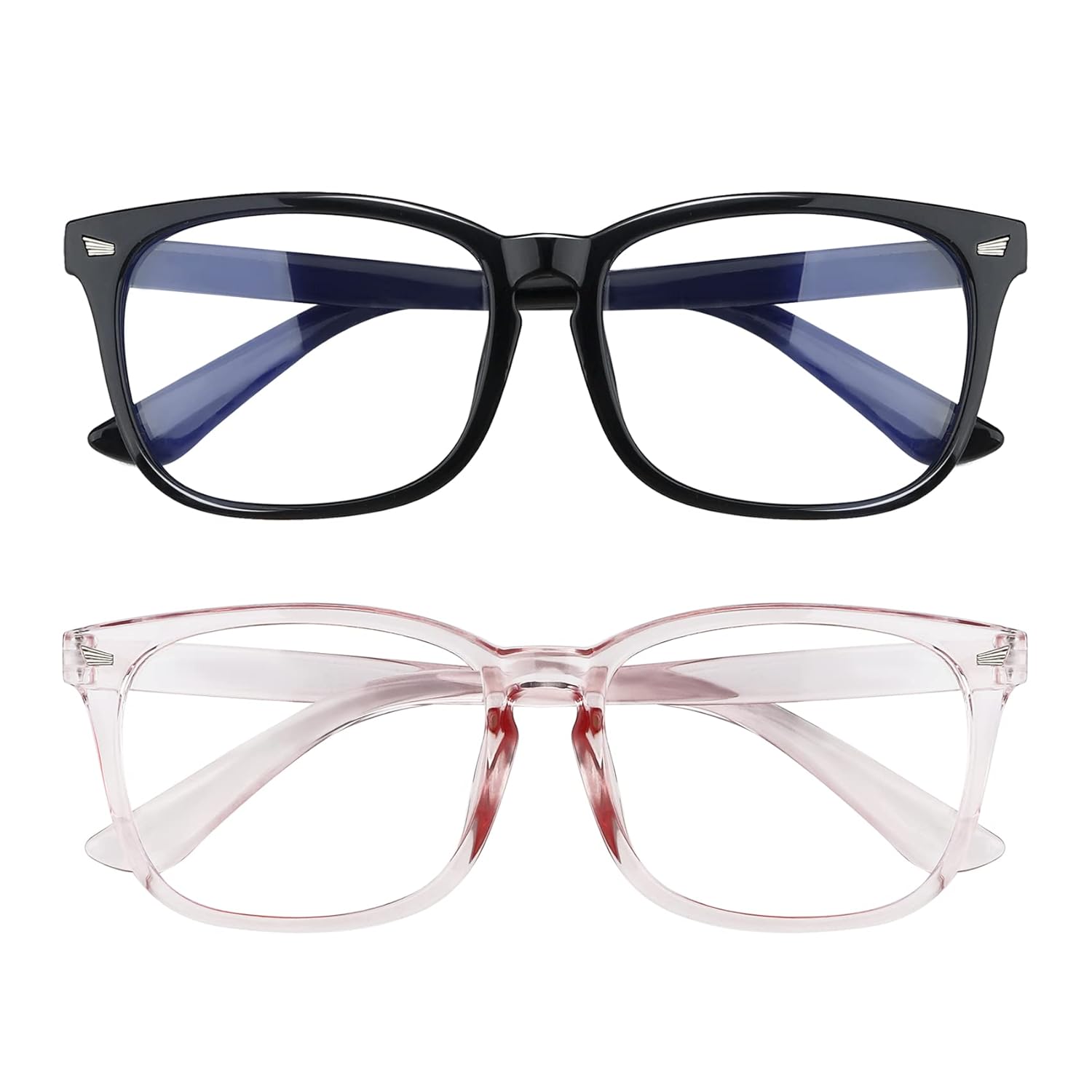 AFNWQI Fashion Square Blue Light Blocking Glasses - 2 Pack Womens Mens Clear Computer Gaming Glasses