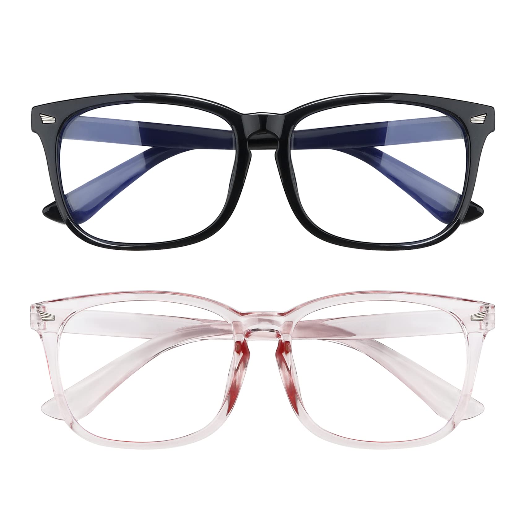 AFNWQI Fashion Square Blue Light Blocking Glasses - 2 Pack, Women's & Men's, Clear Computer & Gaming Glasses