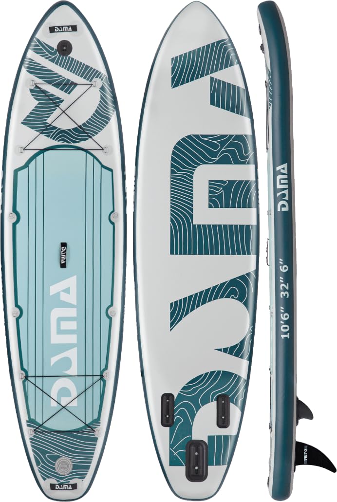DAMA Adventure Gray Tabla de Paddle Surf Hinchable, Sup Paddle Board Inflable 320 x 81 x 15 cm, Antideslizante, hasta 145 kg, 3 Aletas, Remo, Bomba, Mochila, Correa de Seguridad y Funda Móvil