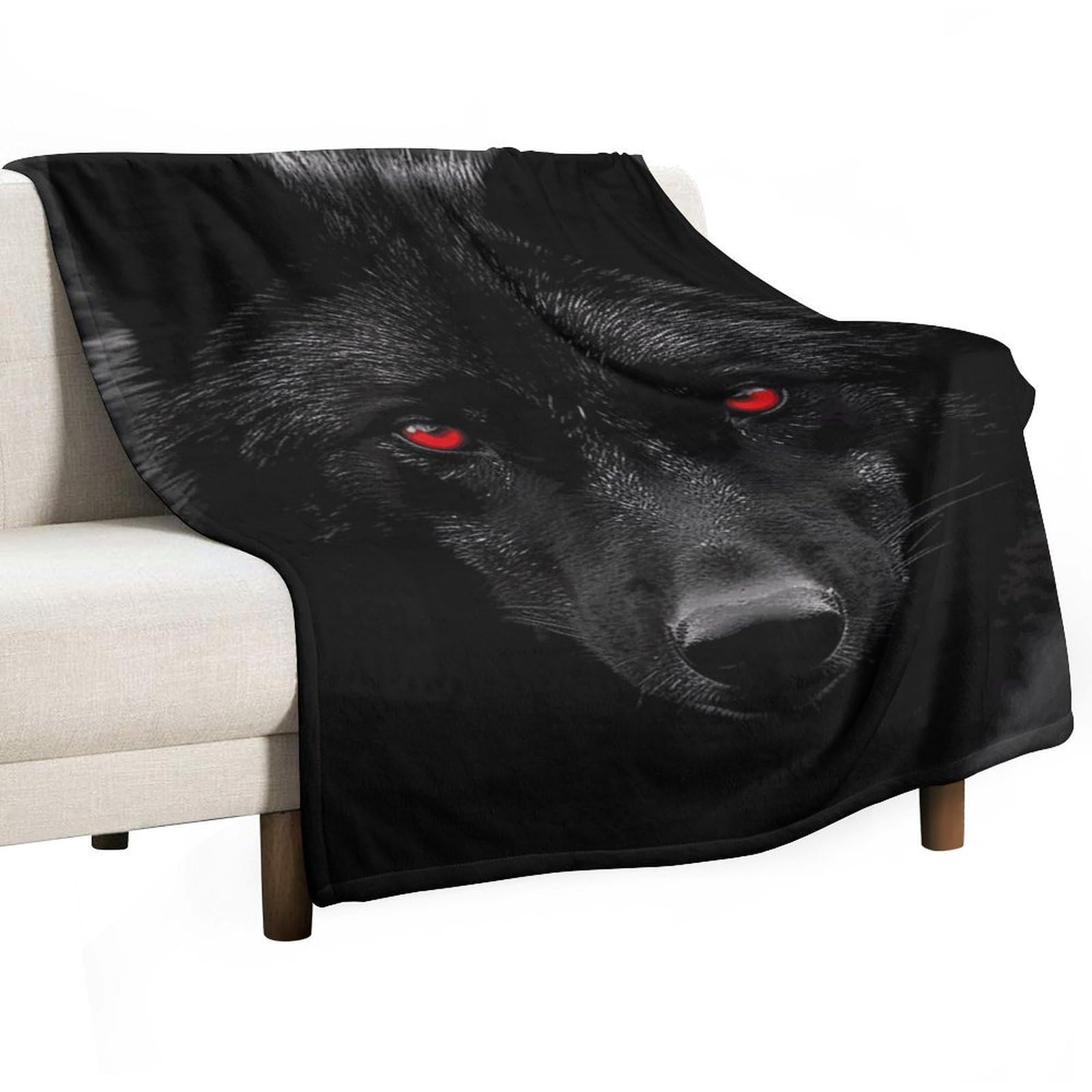 Couverture loup yeux rouges en flanelle douce de 127x178 cm