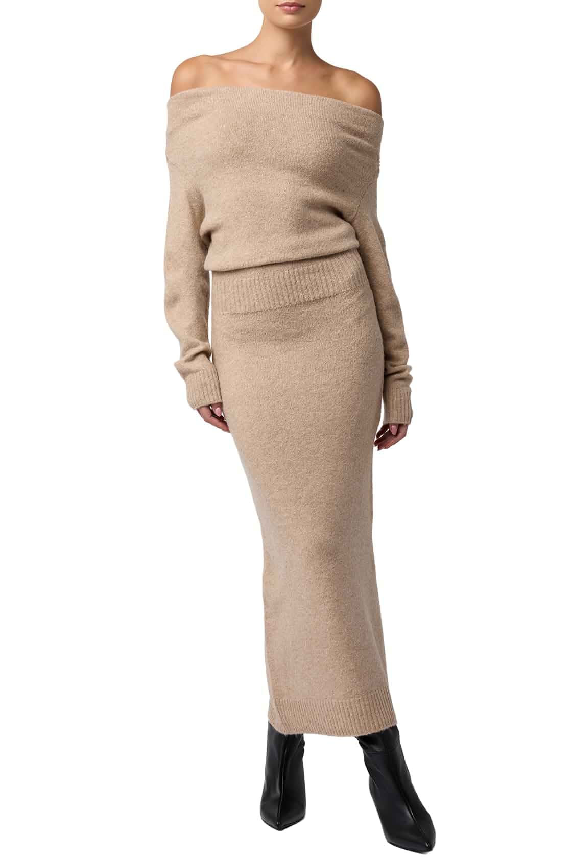Lulus Women's Bernie Off the Shoulder Midi Sweater Dress