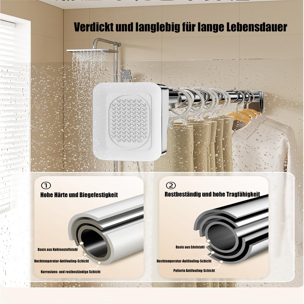 Teleskopstange 40-490cm, Gardinenstange ohne Bohren, Spannstange zum Klemmen, Ø33mm Edelstahl Vorhangstange Klemmstange, Duschvorhangstange für Wohnzimmer Badezimmer,Stainless Steel,70ㅡ120cm
