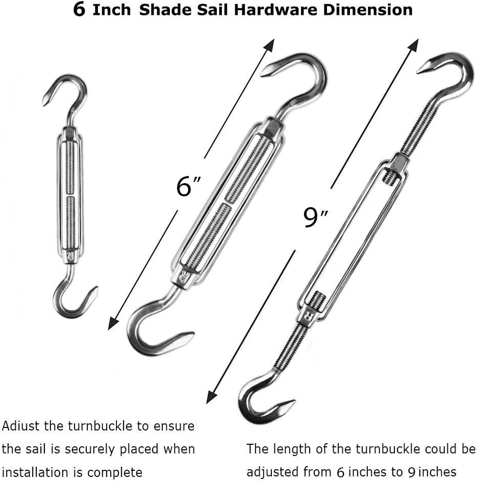 inSmile Shade Sail Hardware Kit for Triangle Sun Shade Sail Installation 304 Anti-Rust Stainless Steel 6 Inches 2 Bags Courtyard Driveway Patio Garden (6 Inch 2 Pack)