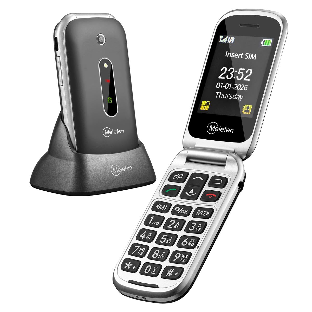 4G Seniorenhandy ohne Vertrag, SOS-Notruftaste, Großen Tasten, 2,4 Zoll Farbdisplay, Große Schrift und Nummernanzeige, Klapphandy, Lange Akkulaufzeit mit Ladestation, Einfach zu bedienen