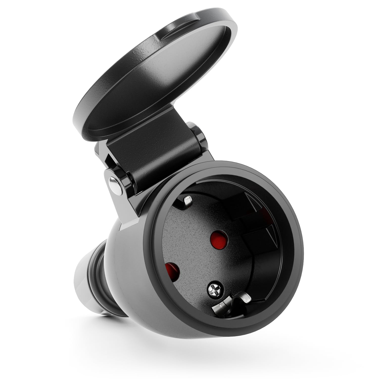 greate Schuko Kupplung 230V Aussenbereich - Schukosteckdose wasserdicht nach IP54 - Schukokupplung mit Knickschutz & Zugentlastung - Strom Kupplung 2-polig mit 16A & 3,7kW - Schutzkontakt Kupplung