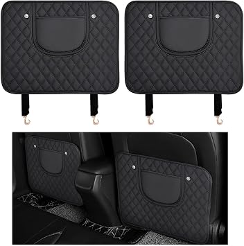2 PCS Car Kick Mats ، واقي المقعد الخلفي للجلد مع حقيبة تخزين ، وسادة غطاء المقعد الخلفي للسيارات المقاومة للماء تمنع طين الأوساخ والخدش ، إكسسوارات السيارات الداخليةالأسود والأسود