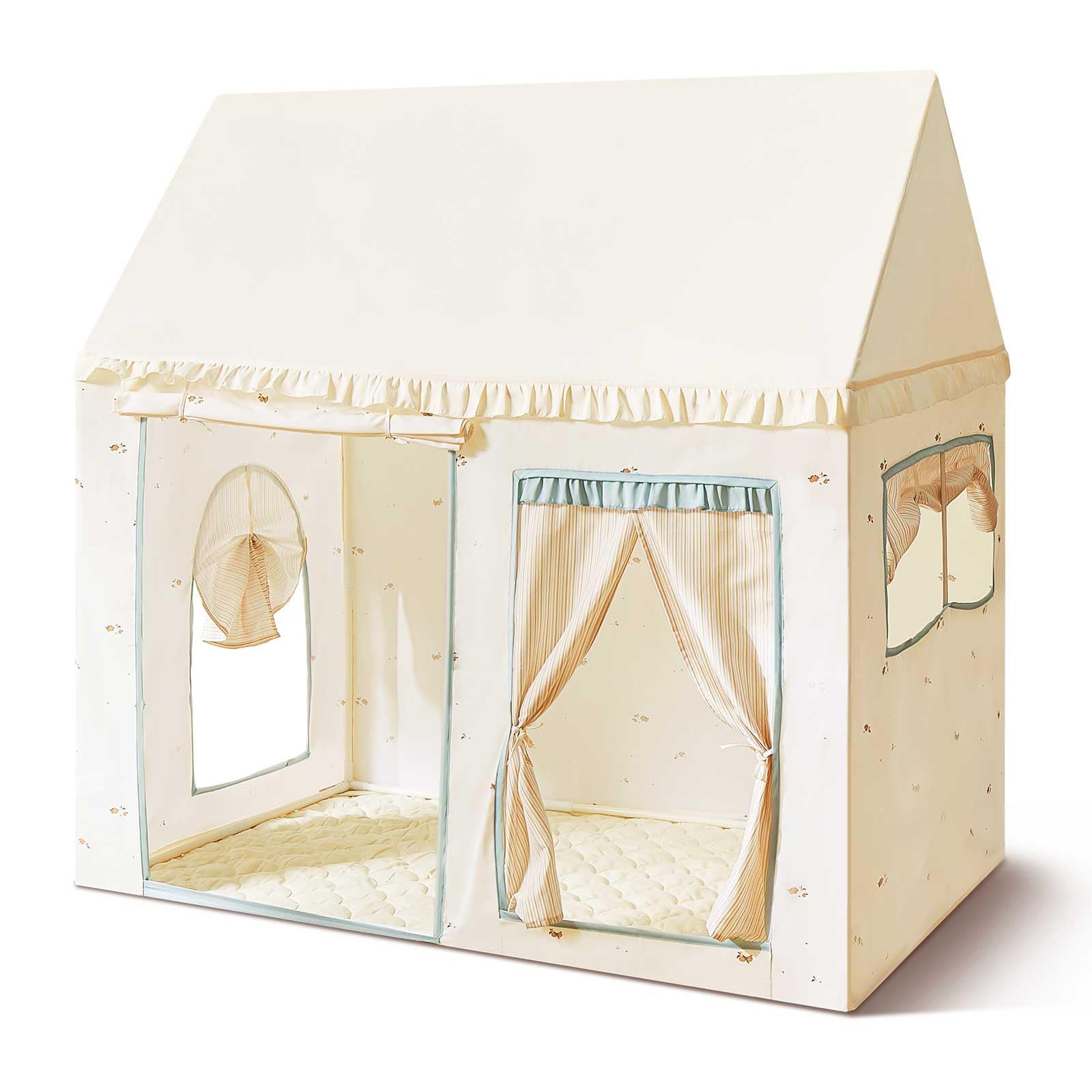 Tiny Land Kids Tent with Mat & Lights, Kids Play Tent for Toddlers, Blue Tent for Kids Indoor, Playhouse for Kids, Indoor Bed Toddler Tent, Play Room Furniture