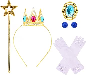 REYOK 6PCS Kids Princess Crown Accessories Kit,Princess Costume Accessories,Blue Gloves With Bow,Hair Bands,Necklace,star Magic Wand,Accessories Set For Kids Girls Halloween Party Cosplay Set - View #6