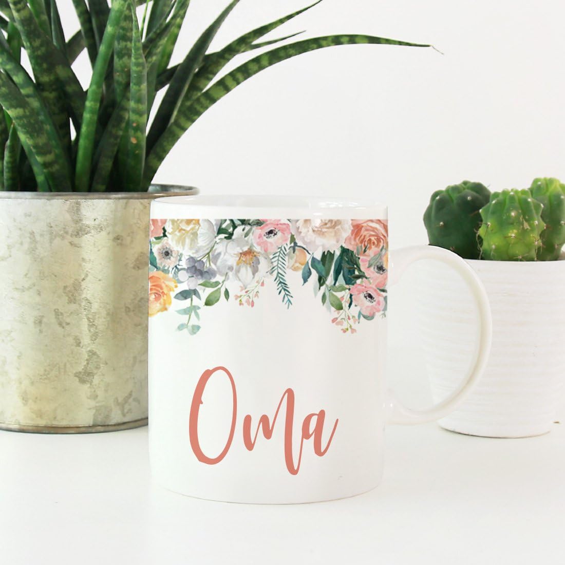 Andaz Press 11oz. Mother's Day Coffee Mug Gift, Peach Flowers Florals Roses, Oma, 1-Pack, Bridal Shower Birthday Christmas Thank You Gift for Her Oma Coffee Mug - Image 2