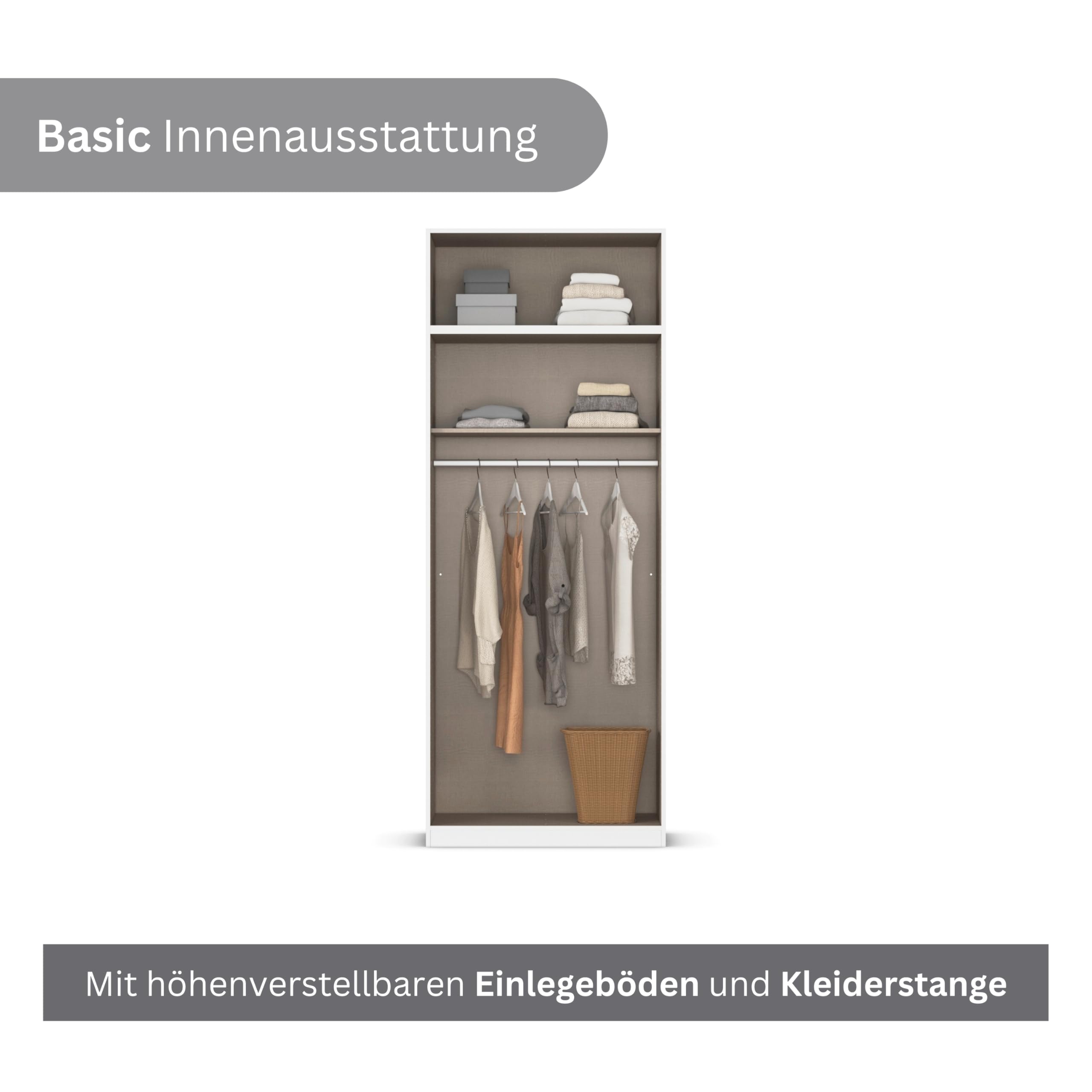 Rauch Möbel Lagoa, Kleiderschrank, Garderobe für Schlafzimmer, Kinderzimmer, Jugendzimmer 4-türig, Farbe Weiß, Breite 91