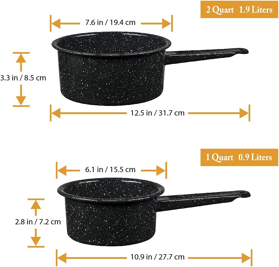Granite Ware Enamel on Steel 1-Quart and 2-Quart Saucepan Set, Speckled Black. Great for Camping / Oudoor / Heat Resistant / Easy to Clean & Diswasher Safe