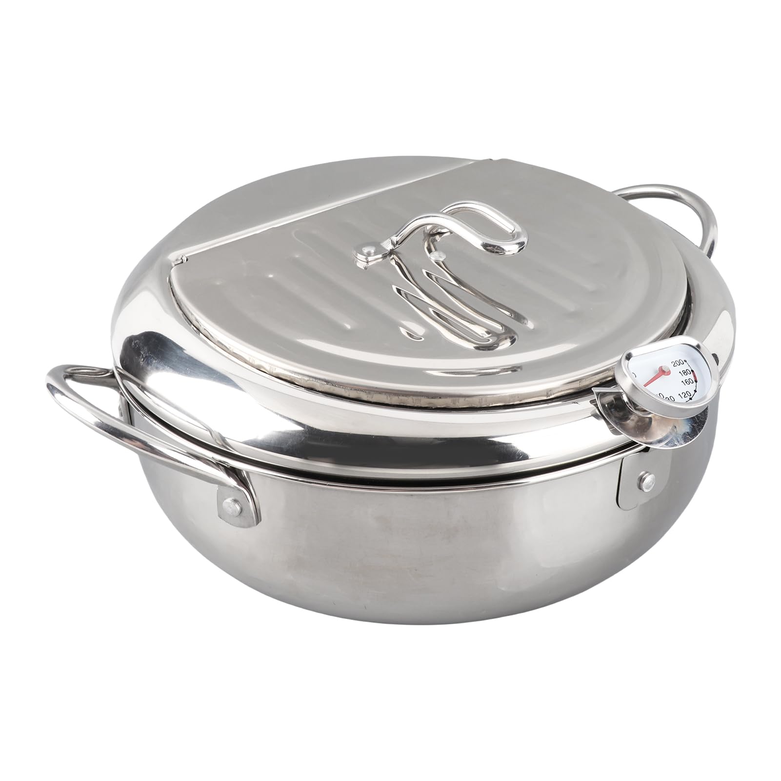 Juegos de Utensilios de Cocina de Cocina Olla de Estilo Japonés Mini Olla de Acero Inoxidable Con Termómetro Compatible con Cocina de Inducción(Large 24cm)