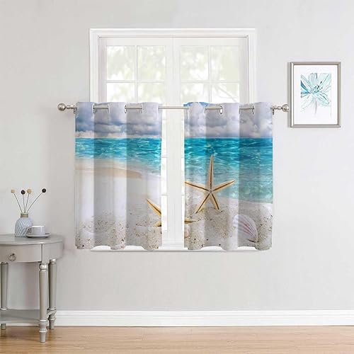 YANFENQI Cortinas para Habitacion Blackout Beach Seashells Coast Scenery Accordion Room Divider Acoustic Fabric 55Inch Width by 72Inch Length,2 disponible en Yaxa Guatemala