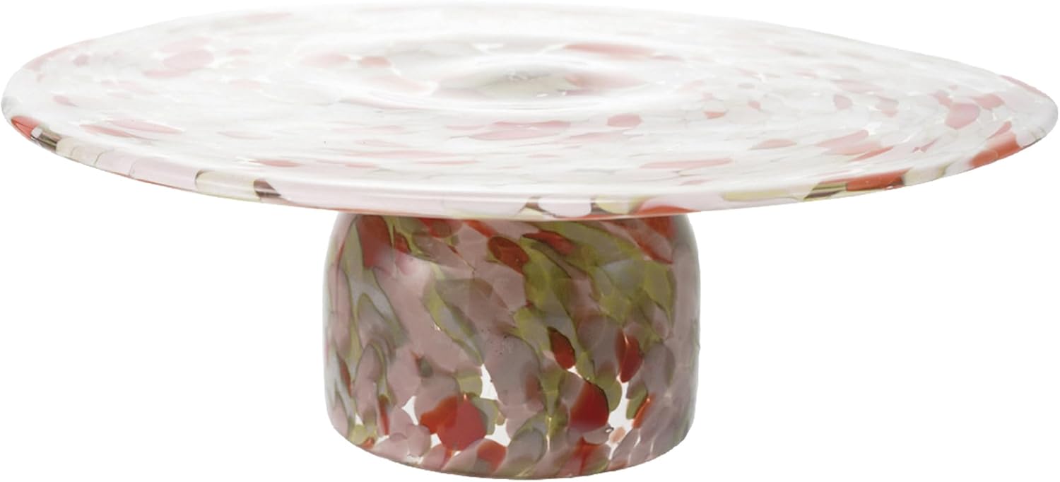 Creative Co-Op Confetti Glass Pedestal, Orange/Pink/Yellow